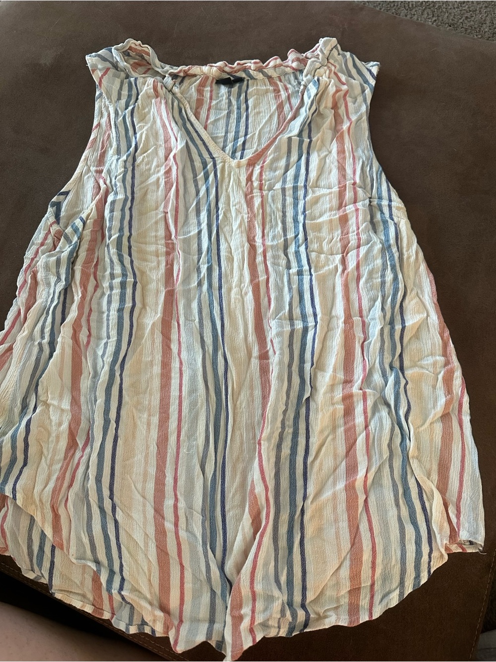 torrid Striped V-Neck Sleeveless Tank — Blue, Pink & White